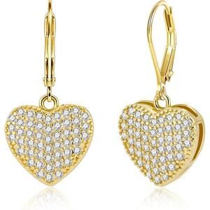 925 Sterling Silver 14K Gold Plated Heart Waterdrop Dangle Earring for Women